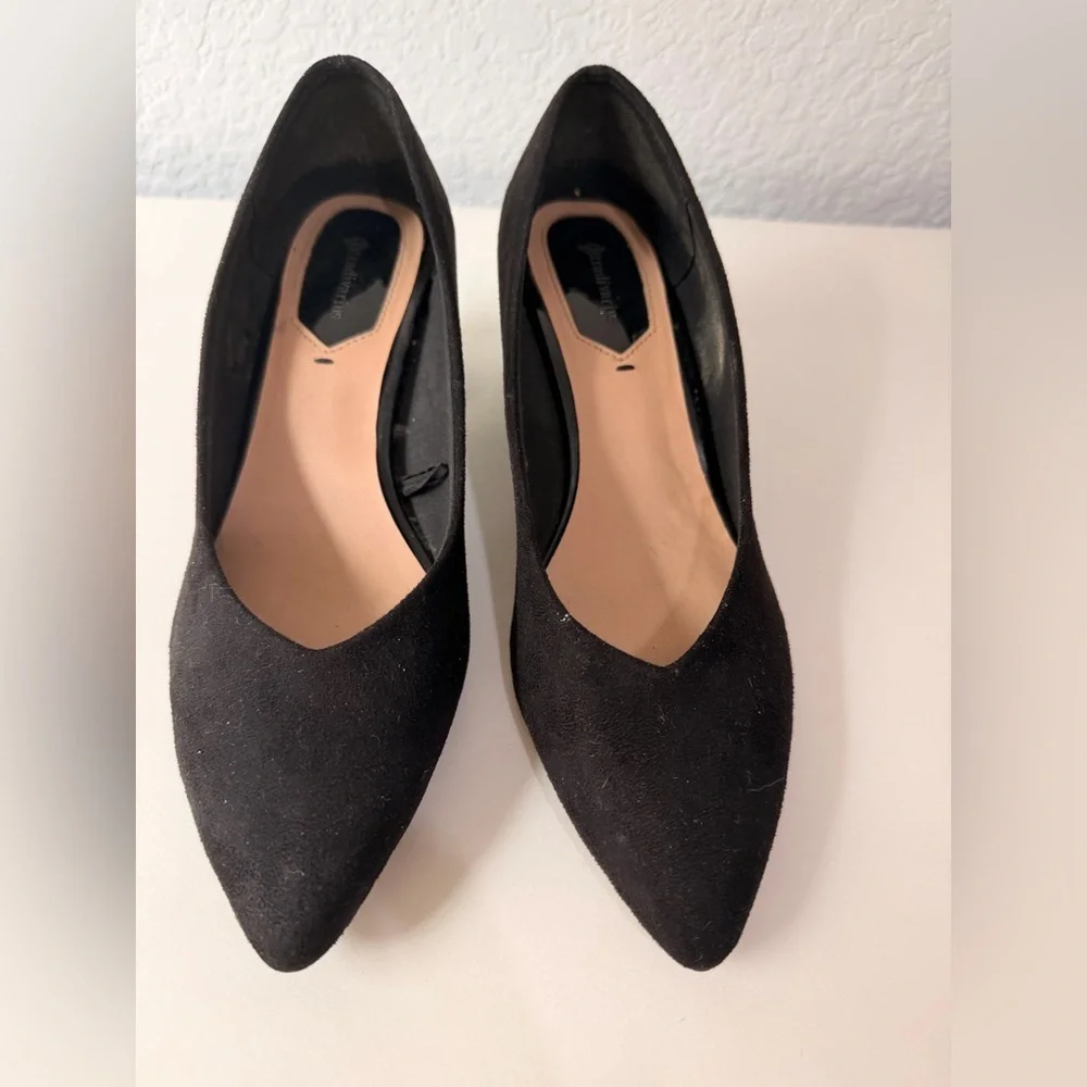 Stradivarius Black Suede Block Heel Pumps | 2.5” Comfortable Mixed Texture Heels